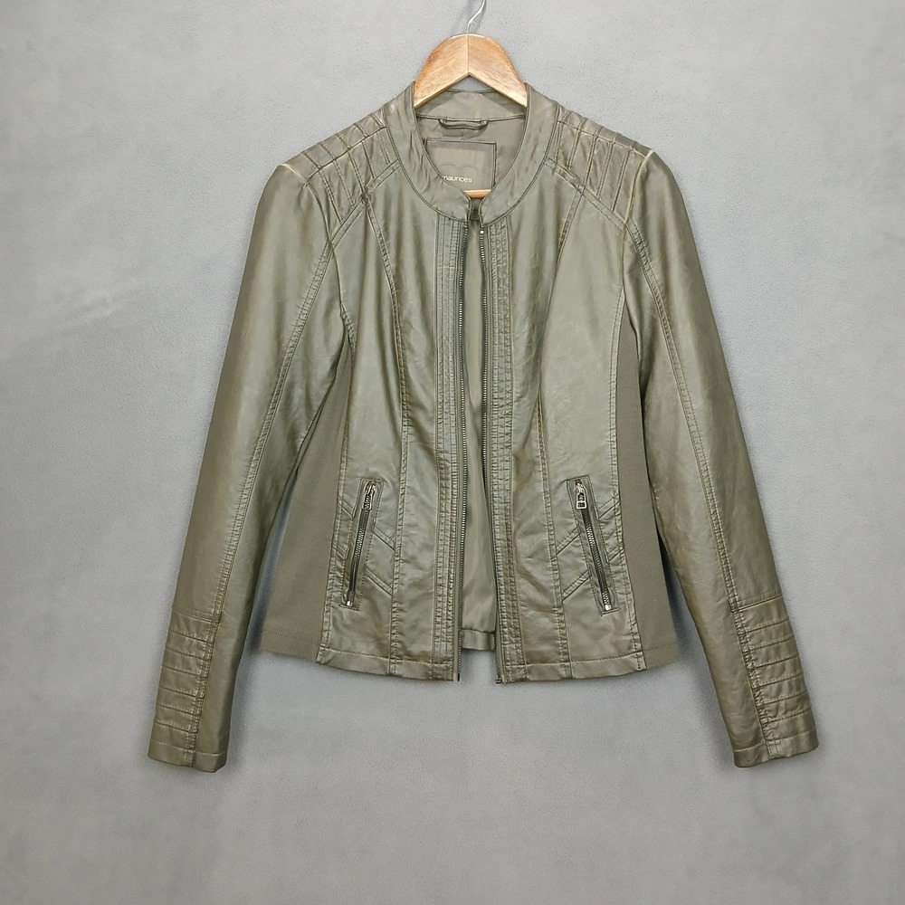 Maurices Faux Leather Princess Seam Jacket Womens Small Green Water Resistance